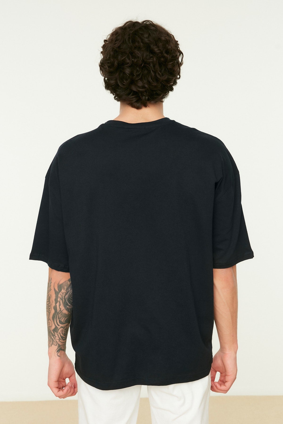 Navy Blue Men's Oversize Crew Neck Short Sleeve City Printed 100% Cotton T-Shirt TMNSS21TS1217