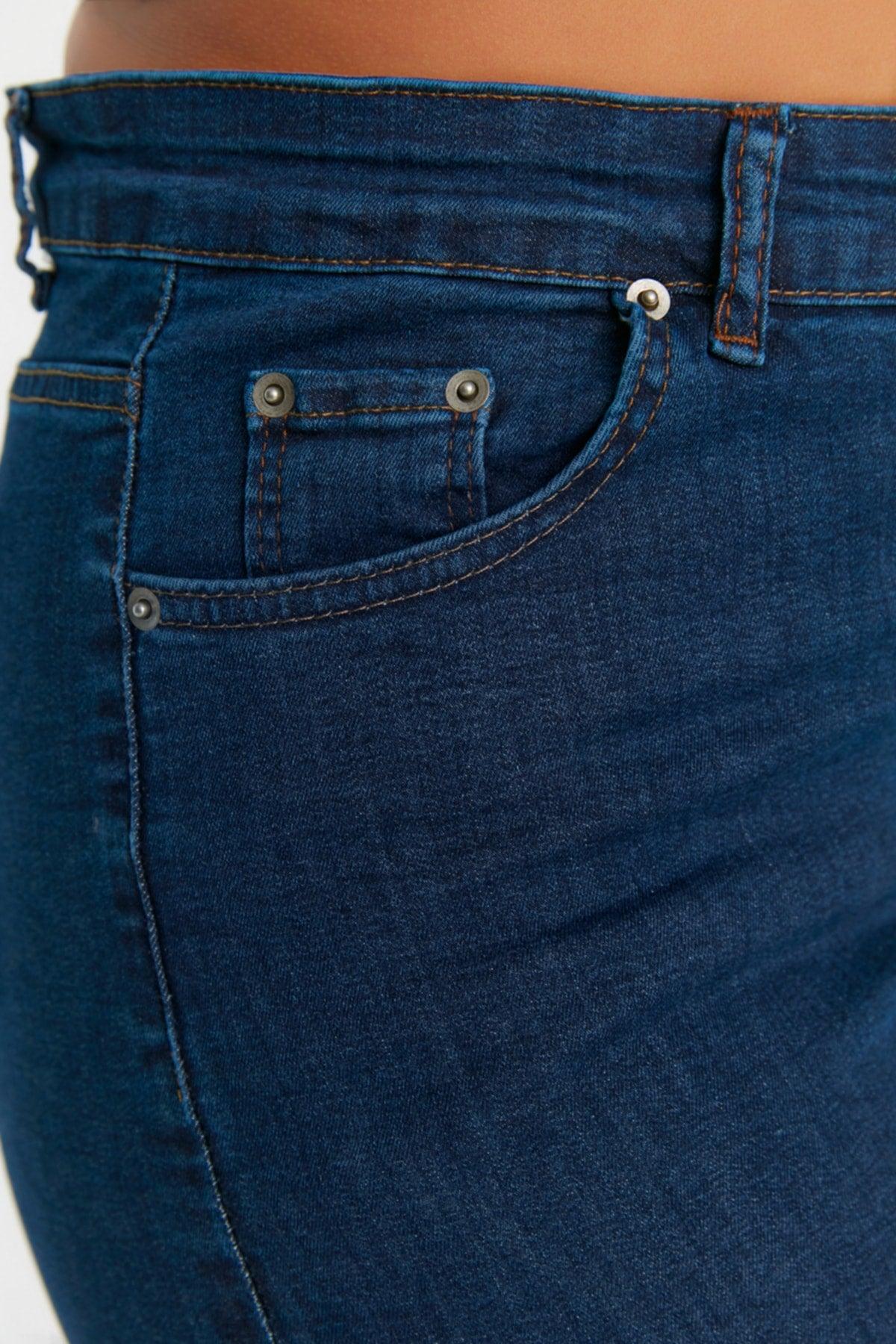 Dark Blue High Waist Stretchy Skinny Jeans TBBSS22JE0075 - Swordslife