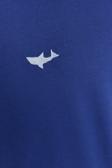 Navy Blue Men's Oversize Fit Cycling Collar Short Sleeve Shark Embroidered T-Shirt