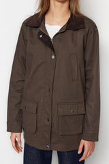 Dark Khaki Velvet Collar Jacket Coat TWOSS23MO00013 - Swordslife