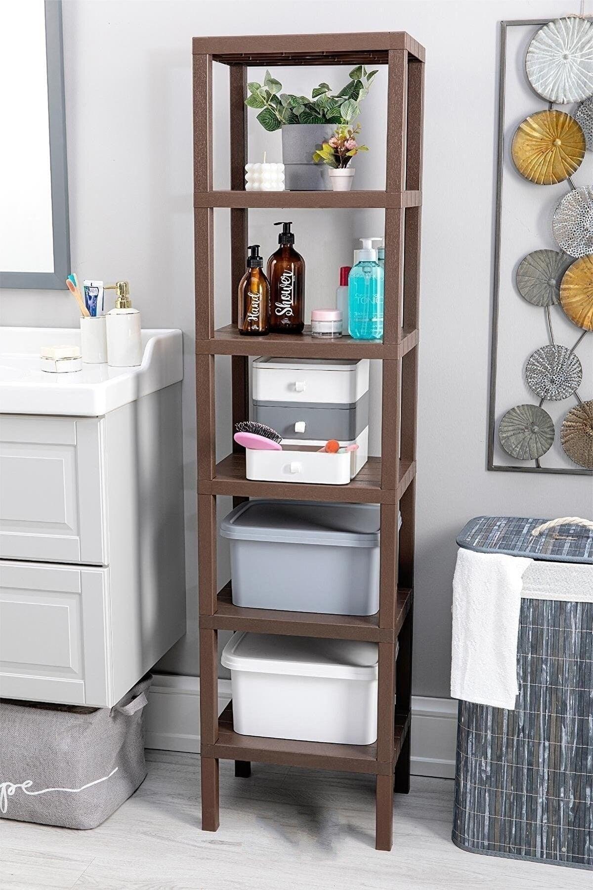 6 Tiers Plastic Shelving Unit Kitchen Shelf Bathroom Shelf Balcony Shelf Bathroom Organizer Bookshelf Coffee - Swordslife
