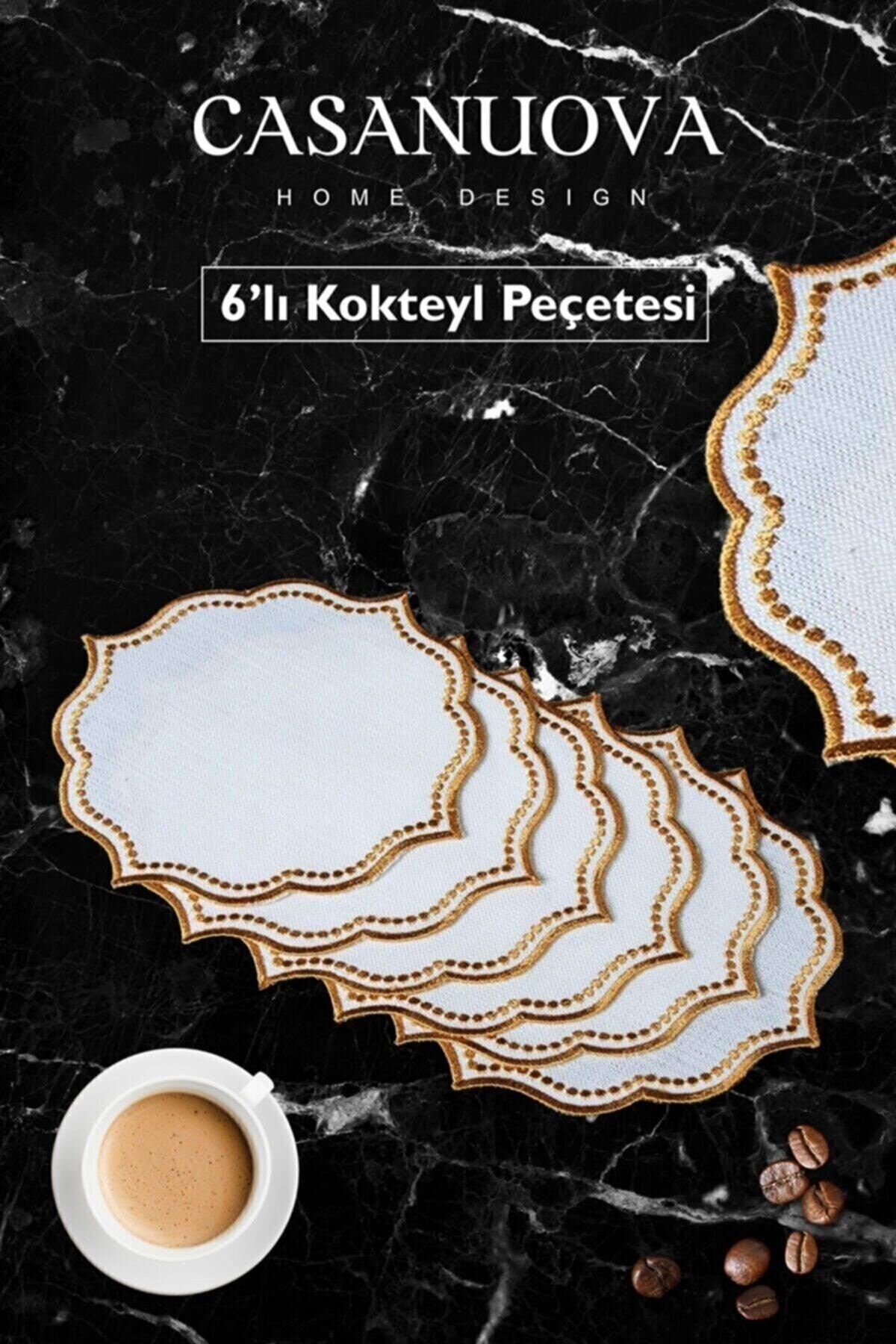 6 COCKTAIL NAPKIN EMBROIDERED LISA LINEN