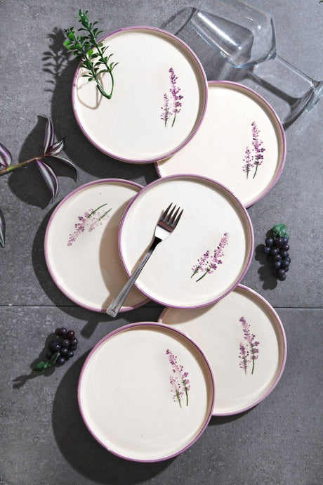 6 Piece Special Design 20cm Stackable Lavender Cake Plate Set - Dessert Plate Set - Swordslife