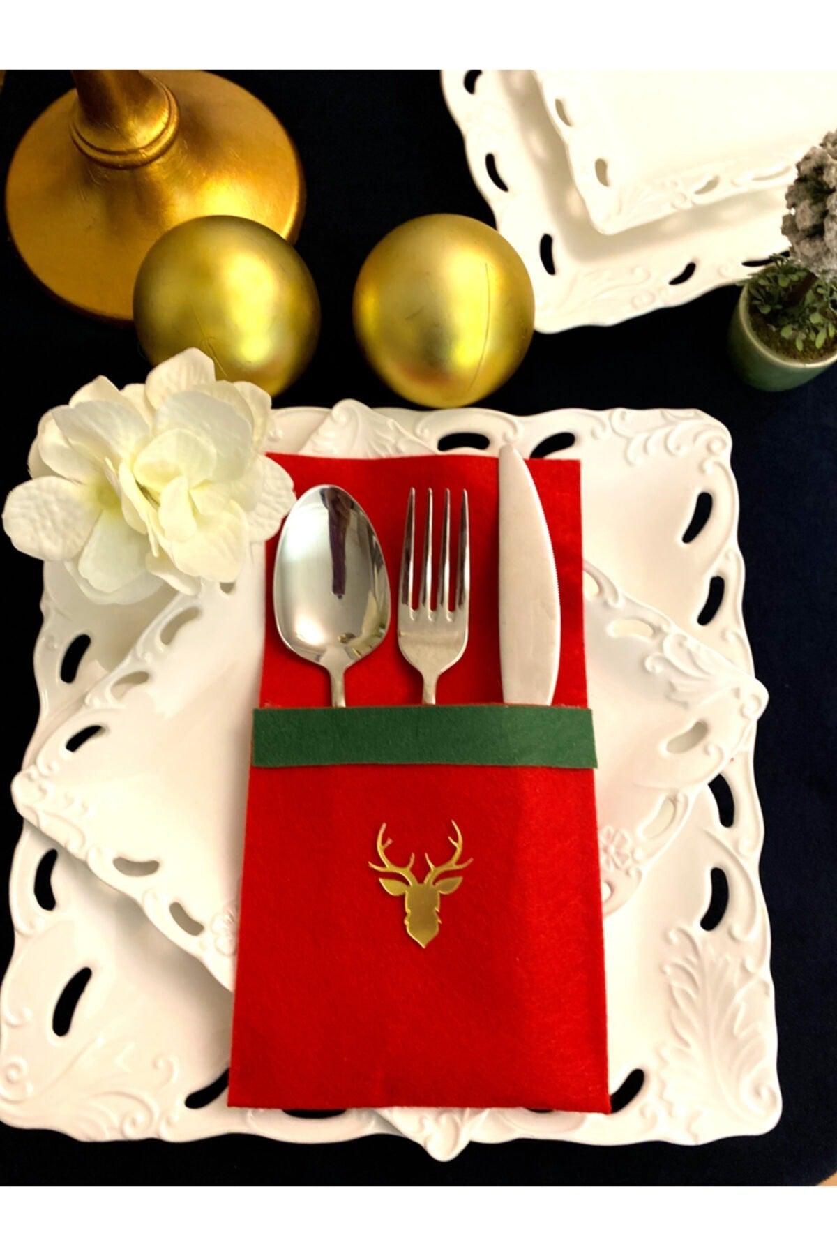 6 Piece Deer Red Felt Serving Table - Swordslife