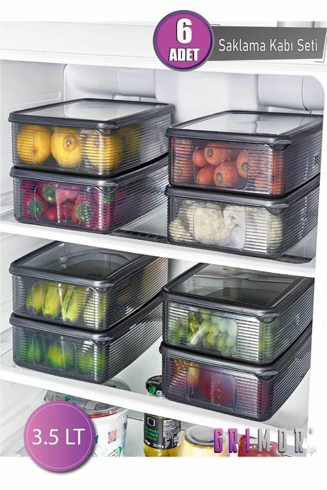 Set of 6 Large Size Storage Containers-gray Color 3,5 Lt - Swordslife