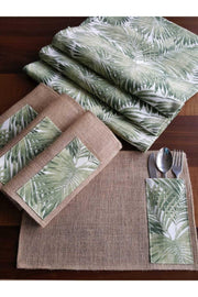 6 Green Leaf Patterned Placemats And Runners - Swordslife