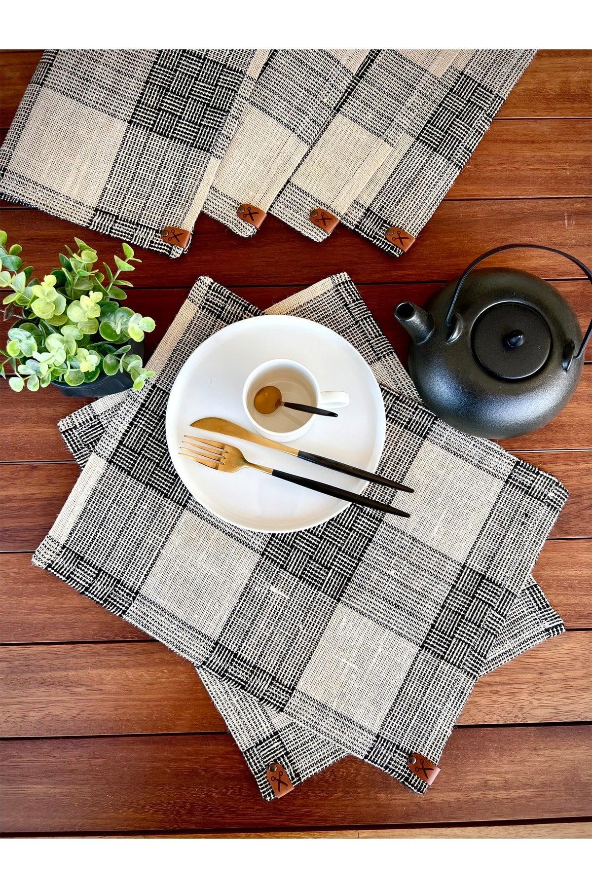 6 Pieces Rectangular Straw, Jute Placemat Cover Knit Serving Set - Striped - Swordslife