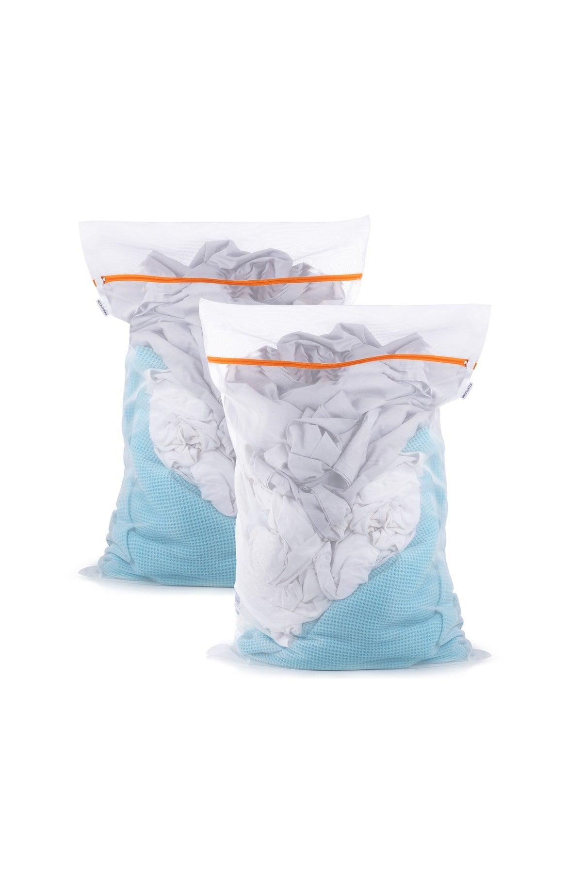 60*90 2 Pcs Large Size Laundry Washing Net Bag Washing Net Bag Colorful Zipper - Swordslife