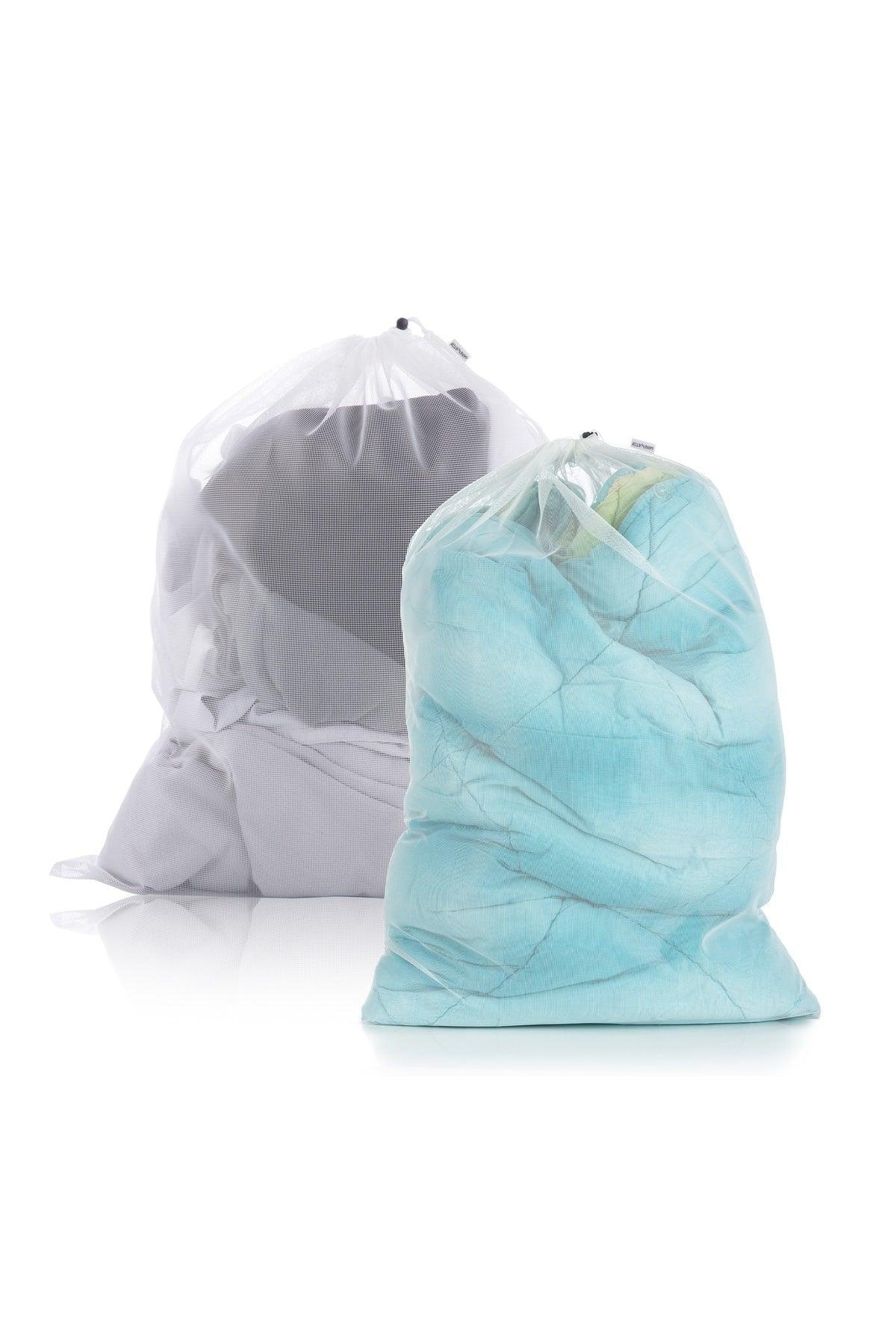 60*90 (2 PCS) Large Size Laundry Washing Net Bag Washing Net Bag With Rope Clip - Swordslife