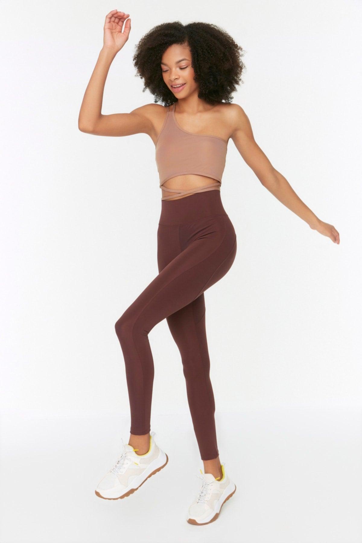 Dark Brown Full Length Sports Leggings with Push-Up Feature TWOAW21TA0030 - Swordslife