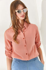 Women's Powder Sleeve Fold Linen Shirt GML-19000825 - Swordslife