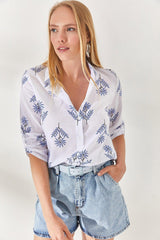 Wind Rose Navy Blue Sleeve Fold Linen Shirt GML-19000825 - Swordslife
