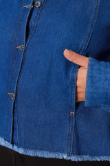 Dark Blue Stitch Detail Buttoned Denim Jacket TBBSS23AG00008 - Swordslife