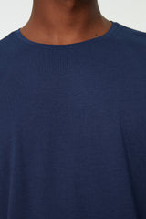 Navy Blue Men's Basic Oversize Crew Neck Short Sleeved T-Shirt TMNSS22TS0317