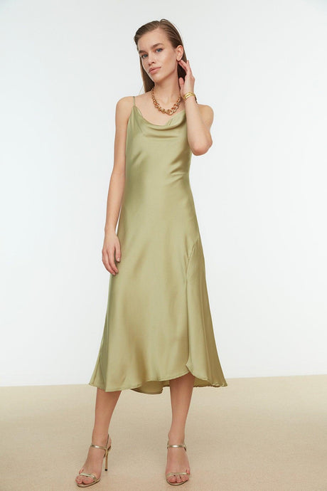 Green Lined Woven Satin Elegant Evening Dress TPRSS19BB0058 - Swordslife
