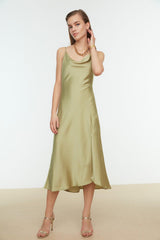 Green Lined Woven Satin Elegant Evening Dress TPRSS19BB0058 - Swordslife