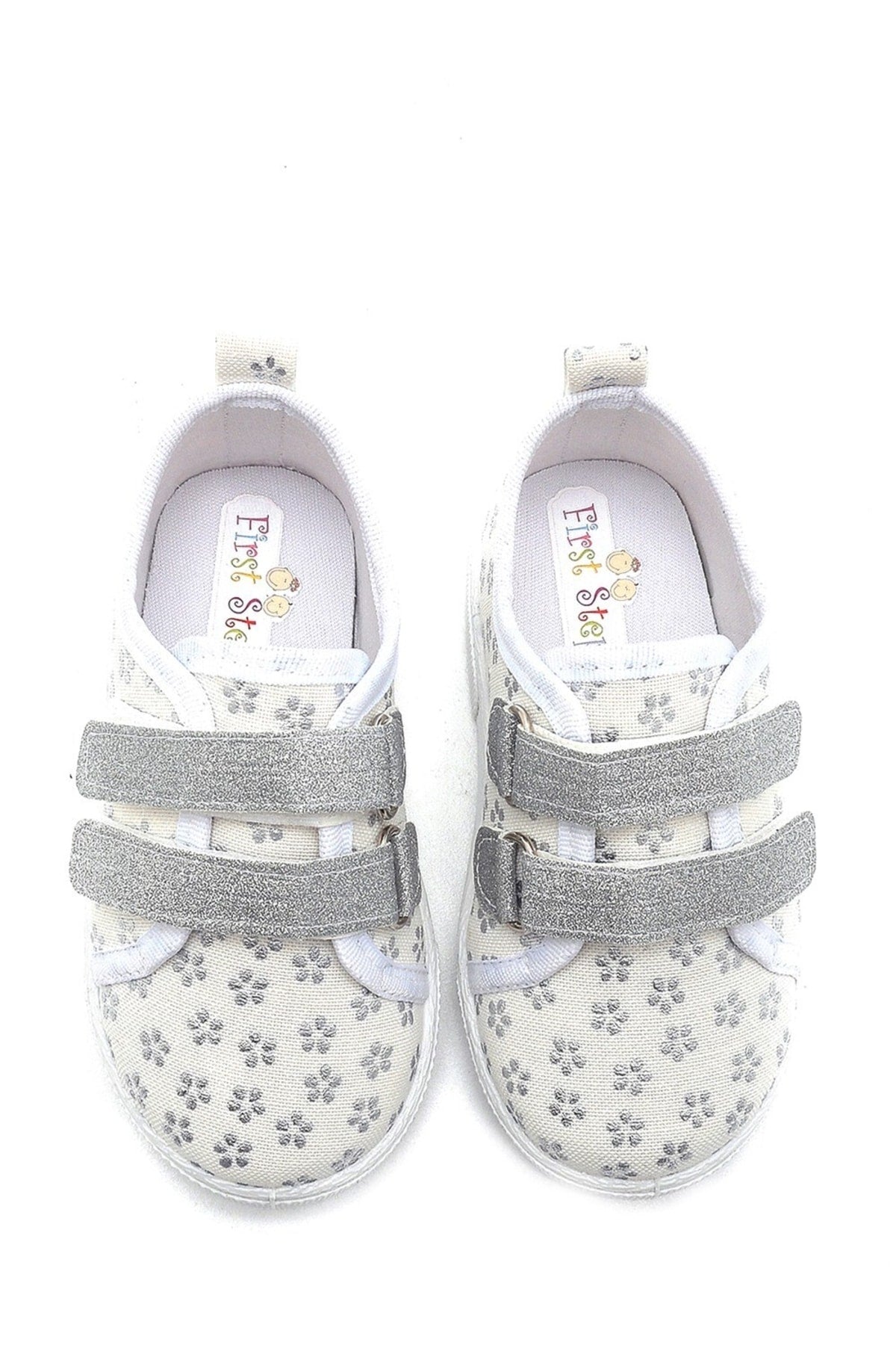 Double Velcro Silver Flower Linen Sports Children'S Shoes-Silver-F-4003