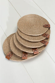 6 Pieces 13cm Natural Jute Straw Weave Coaster Presentation Set - Swordslife