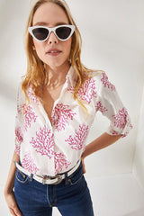 Women's Bush Fuchsia Sleeve Fold Linen Shirt GML-19000825 - Swordslife