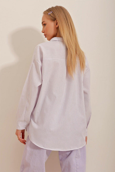 Women's Lilac Striped Oversize Shirt ALC-X10232 - Swordslife