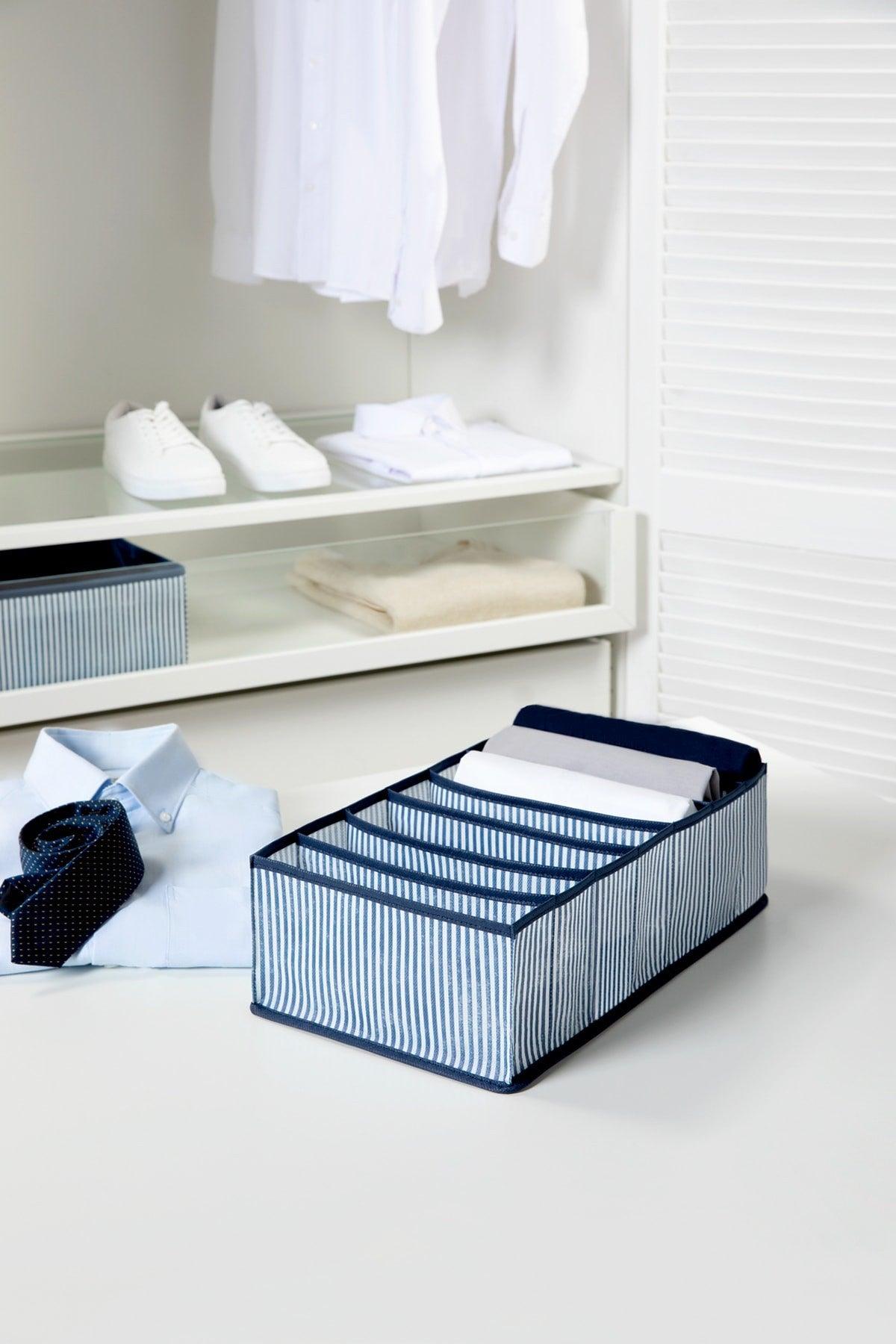 7 Compartment Navy Blue Striped Drawer
