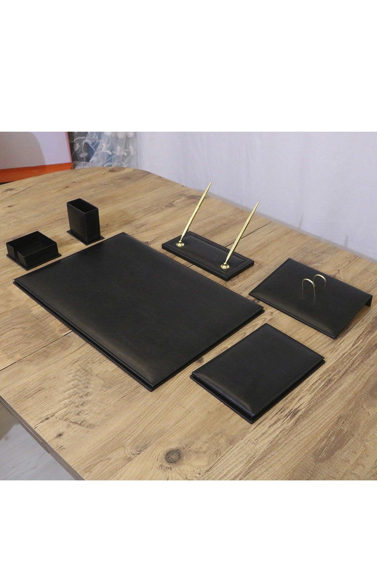 7 Pieces Classic Black Office Luxury Leather Desk Mat