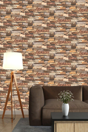 7076 Popular Brown Stone Pattern Wallpaper 5 M² - Swordslife