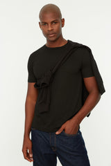 Black Men's Basic Slim Crew Neck Short Sleeved T-Shirt TMNSS22TS0270