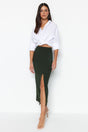 Khaki Slit Detailed Crepe Maxi Knitted Skirt TWOSS23ET00351 - Swordslife
