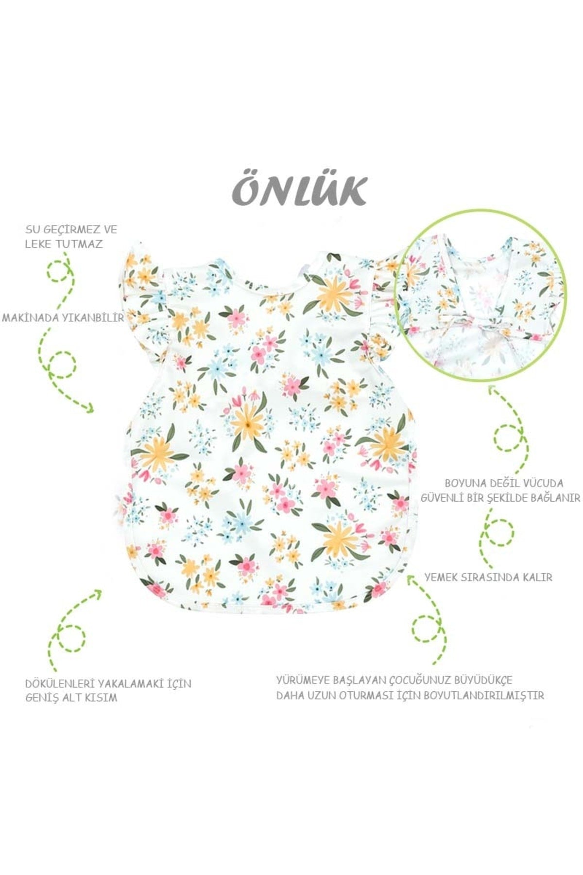 Spring Flowers Short Ruffle Sleeve Liquid Proof Washable Multi-Purpose Baby Bib