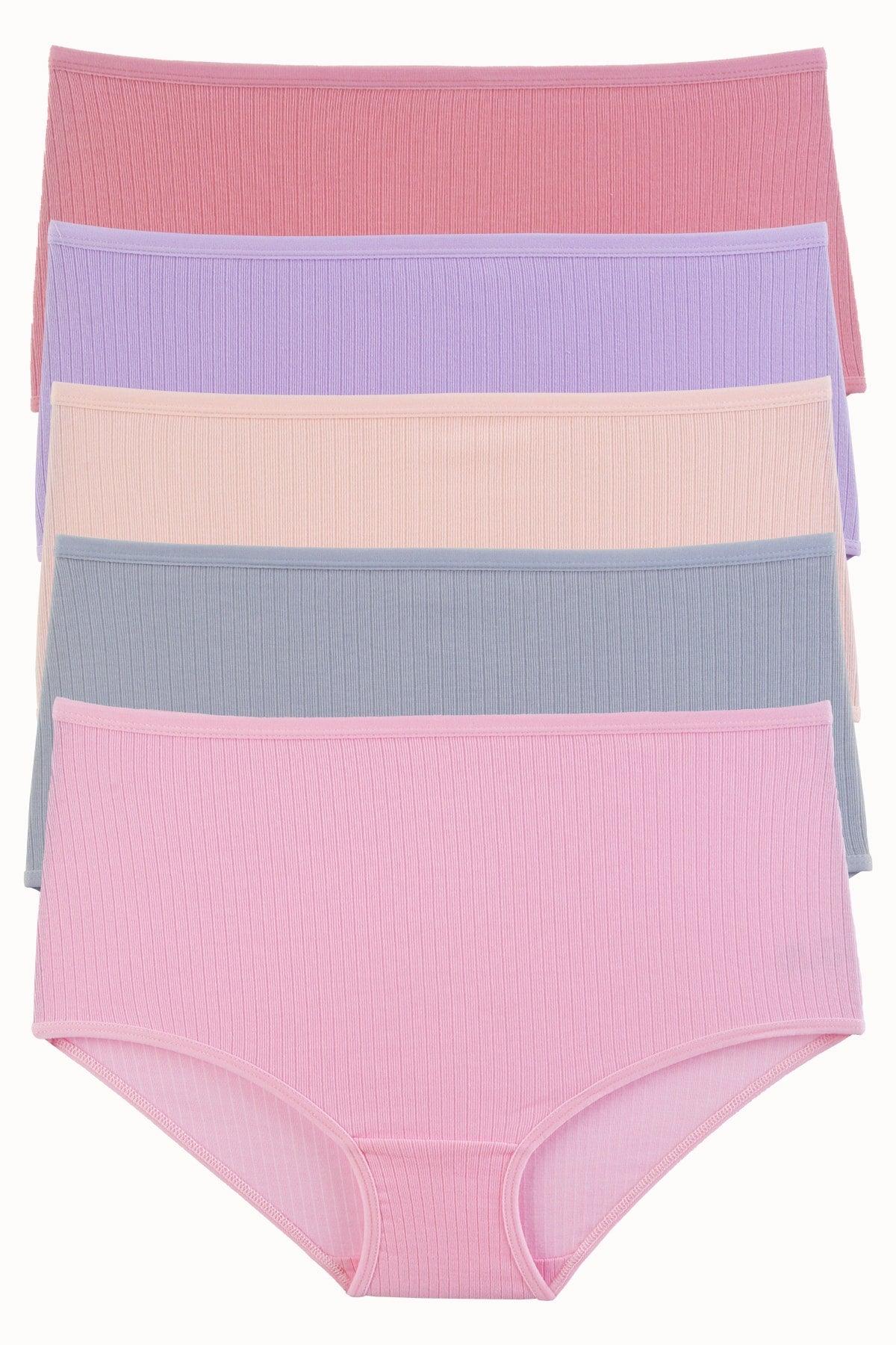 Women's Panties 5 Pack High Waist Lycra Ribbed Cotton Camisole Rib Lilac - Swordslife