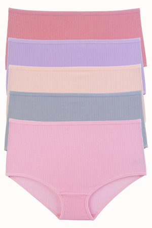 Women's Panties 5 Pack High Waist Lycra Ribbed Cotton Camisole Rib Lilac - Swordslife