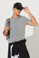  Мужская антрацитово-меланжевая облегающая футболка Slim Fit из 100 % хлопка с круглым вырезом и короткими рукавами