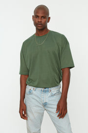 Dunkelgrünes Herren Basic Rundhals Oversize Kurzarm T-Shirt Tmnss22Ts0300