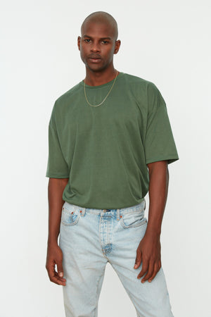 Dunkelgrünes Herren Basic Rundhals Oversize Kurzarm T-Shirt Tmnss22Ts0300