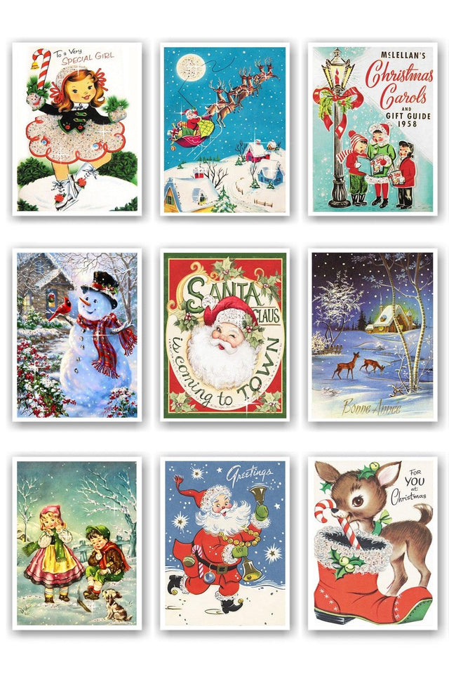 Set of 9 Glittery Christmas Postcards New Year