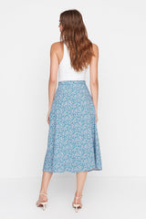 Blue Midi Woven Slit Detailed Viscose Fabric Floral Patterned Skirt TWOSS20ET0230 - Swordslife