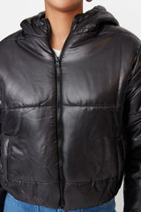 Black Hooded Inflatable Coat TWOAW23MO00408 - Swordslife