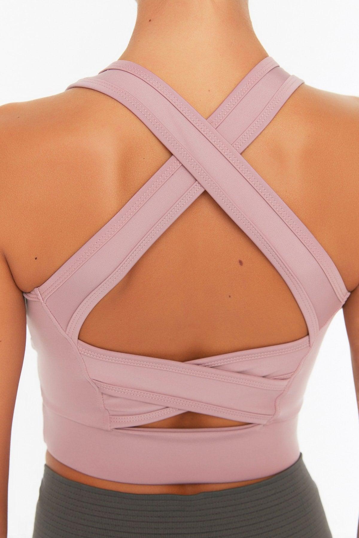 Dried Rose Support Back Detail Square Collar Sports Bra TWOSS22SS0040 - Swordslife