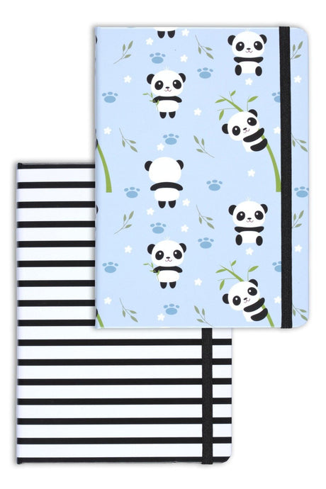 A5 Set of 2 Notebooks 15x21 Cm Striped Panda