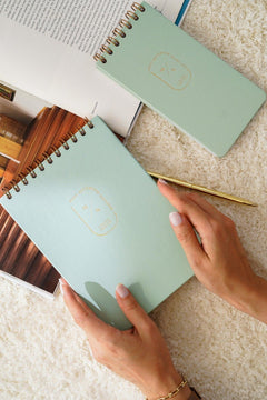 Green A5/A6 Dual Notepad Set – Elastic Spiral, 88 Sheets