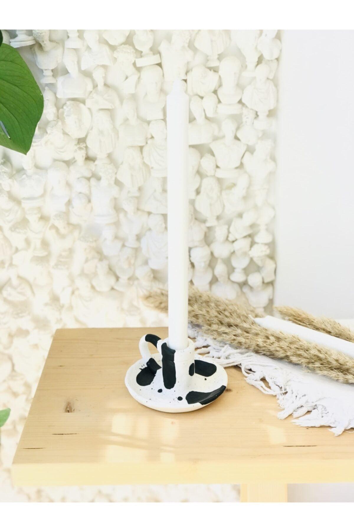 Abstract Black and White Handmade Candlestick with Handle
