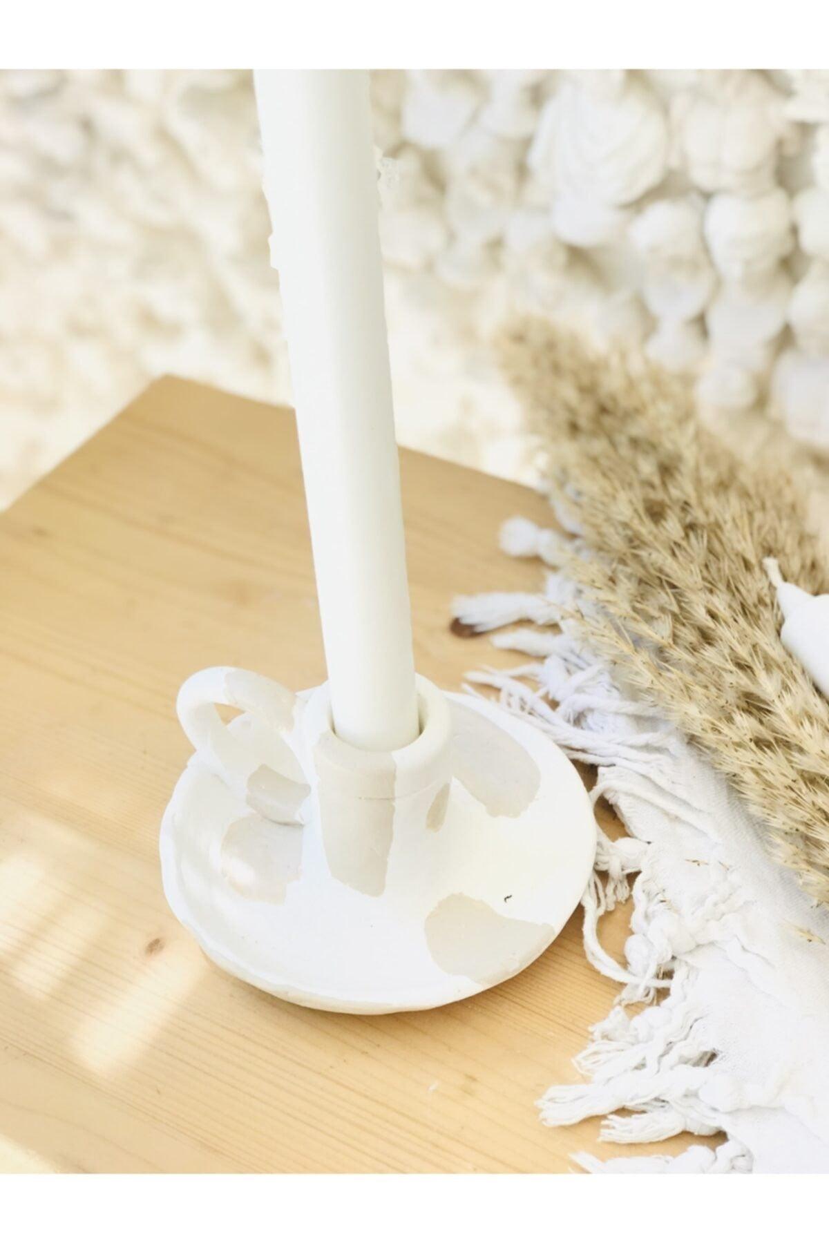 Abstract Cream White Handmade Candlestick with Handle - Swordslife