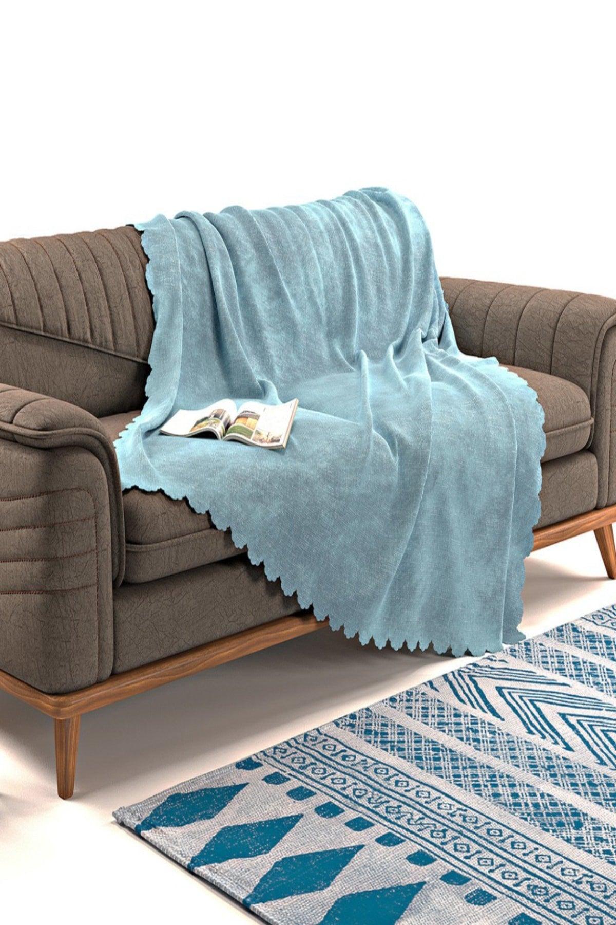 Light Blue Double Sided Non-Slip Chenille Single Seat Cover Throw - Swordslife