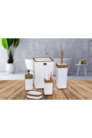 Acrylic 5 Piece Wooden Pattern Bathroom Set - White - Swordslife