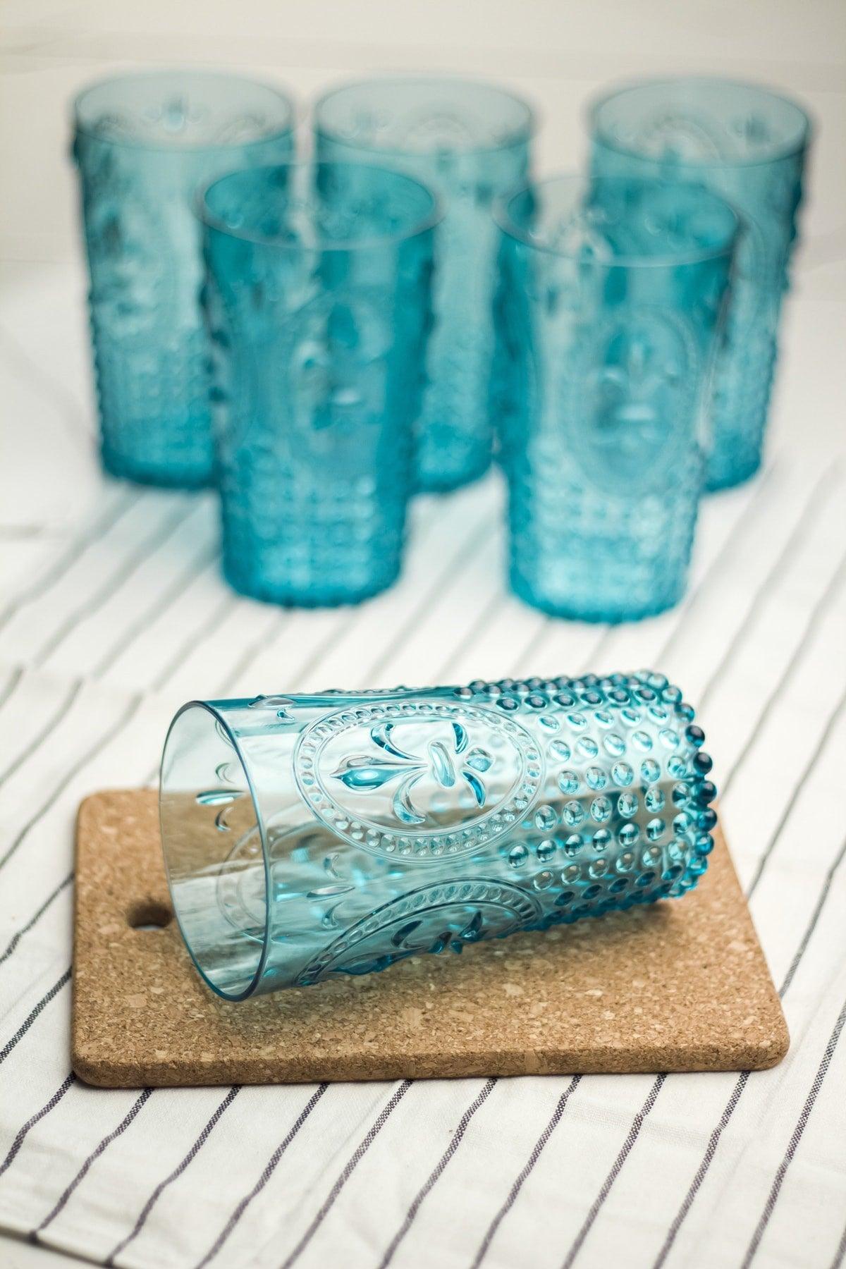 Acrylic Aquamarine 6 Pcs Tall Glass & Water Soft Drink Glass 750 ml (Not Glass) - Swordslife