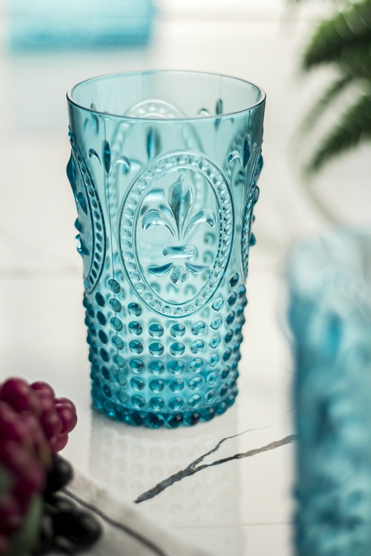 Acrylic Aquamarine 6 Pcs Tall Glass & Water Soft Drink Glass 750 ml (Not Glass) - Swordslife