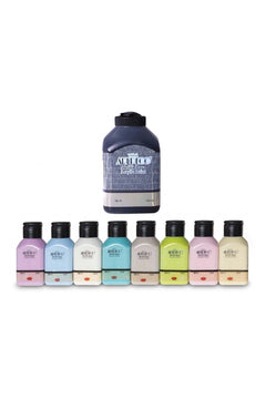 Set of 8 pastel and smoky acrylic paints 75ml each with 500ml black