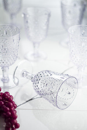 Acrylic Transparent 6 Pcs Footed Glass & Water Soft Drink Goblet Coffee Side Glass 450 ml (Not Glass) - Swordslife