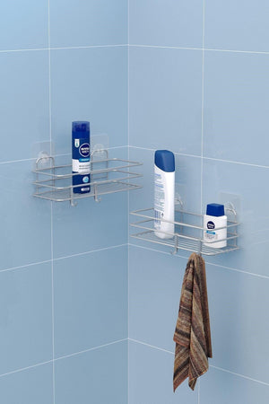 2 Pieces Bathroom Shelves with Adhesive Hooks Silver St217h - Swordslife